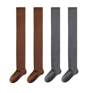 Long Thick Warm Non-Slip Thigh-High Socks Gray Knee-Length Cotton Socks Dark Brown + Dark Gray F