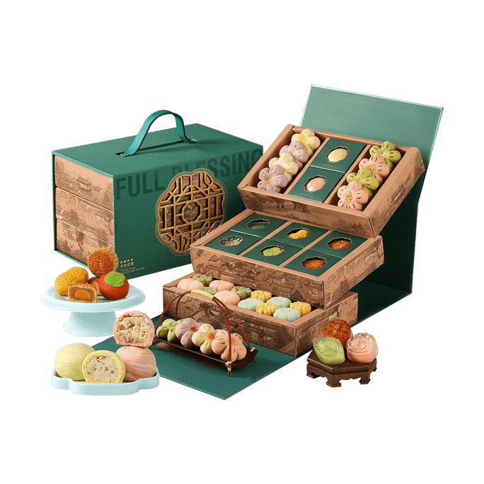 [예약판매] 월광 중국식 삼겹 월병 & 페이스트리 선물상자, 16가지 맛, 28개, 1095g