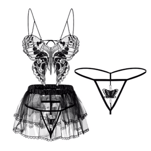 [중국에서 온 다이렉트 메일] 야다이 지우무 섹시 속옷 파자마 유혹 미드나잇 매력 섹시 나비 감싸 가슴 열정 노 이륙 (탑 + 음 팬티 + 거즈 스커트) 원 사이즈