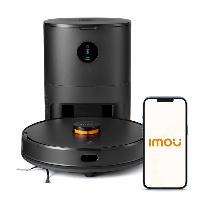 IMOU スマート掃除ロボット、統合された掃除とモップ掛け、自動集塵、非常に安心、黒、購入時に無料交換可能なモップ