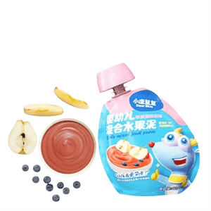 リトルディアブルー ブルーベビーフルーツピューレ（米国） - マルチビタミンフルーツ＆野菜栄養、滑らかで吸収しやすい、リンゴ、ブルーベリー、洋ナシ風味、80g/袋