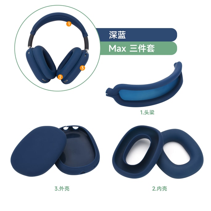 Apple Airpods Max Headphone Protective Cover/Silicone Anti-collision Headphone Case Max Three-piece Set - Blue