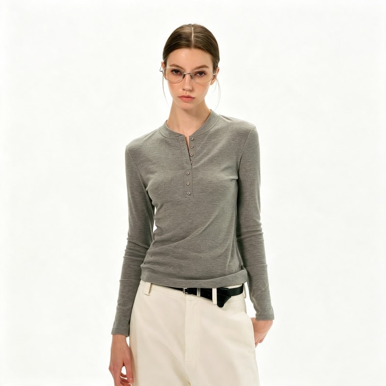 Brown Wool-Blend Quarter-Button Tee Size XL – Soft Merino Wool, Breathable & Smooth. Stand Collar With Buttons. Slim-fit & Flattering. Great For Layering Or Solo. Perfect Fall/winter Basic. 3