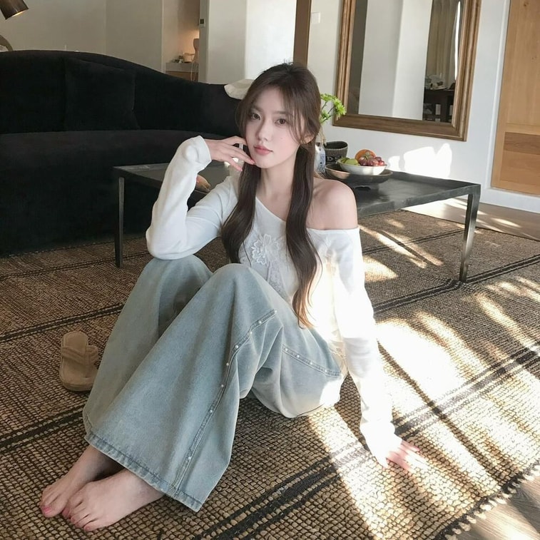 [캐나다 직배송] 시나리오 펄 스트라이프 와이드 레그 진, 라이트 블루, 사이즈 S-M (라이트 블루 S) 3