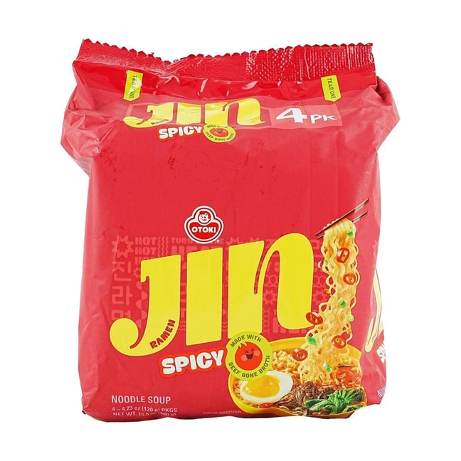 Spicy Jin Ramen - Korean Style Instant Noodles, Rich and Savory Beef Broth , 4 Packs* 4.23oz 【BTS Jin】【ARMY】