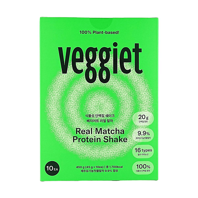 VEGGIET Plant-Based Protein Shake Real Matcha 1.59 oz*10 Packs Jeju Organic Matcha Pea Protein Chicory Root Fiber 5