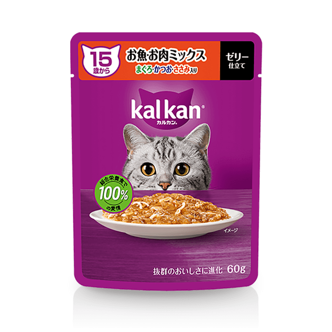 【日本直邮】 Kal Kan卡康 猫咪主食餐包湿粮 15岁以上用 金枪鱼鲣鱼鸡肉 60g