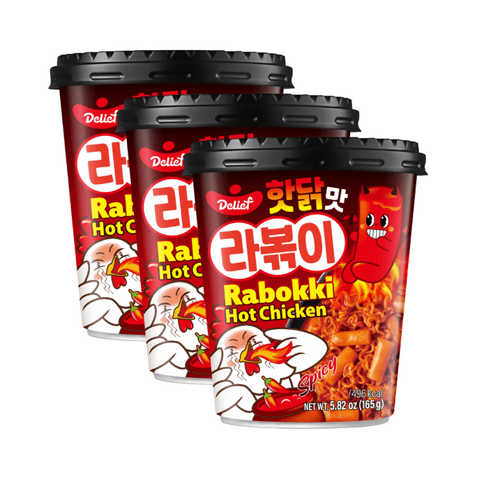 Delief Rabokki Hot Chicken | Hot Ramen Noodles & Tteokbokki Rice Cake | 165g X 3