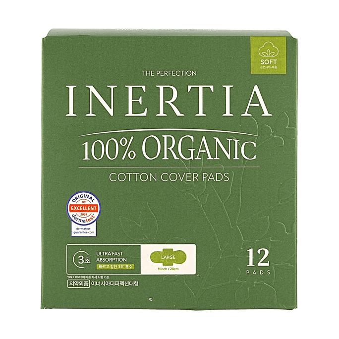 100% Organic Cotton Pads with Wings Ultra Fast Absorption Large 11 Inch 12pcs