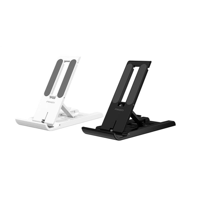 【中国直送】Pisen Lazy Phone Stand (2個) ブラック&ホワイト 折りたたみ式 調節可能 伸縮可能 食事や動画鑑賞時のデスクトップ使用に最適 タブレット対応