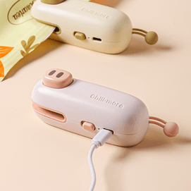 Sealer, Mini Snack Sealer, Mini Portable Hand-pressed Plastic Bag Sealer, Pink Pig, USB Charging