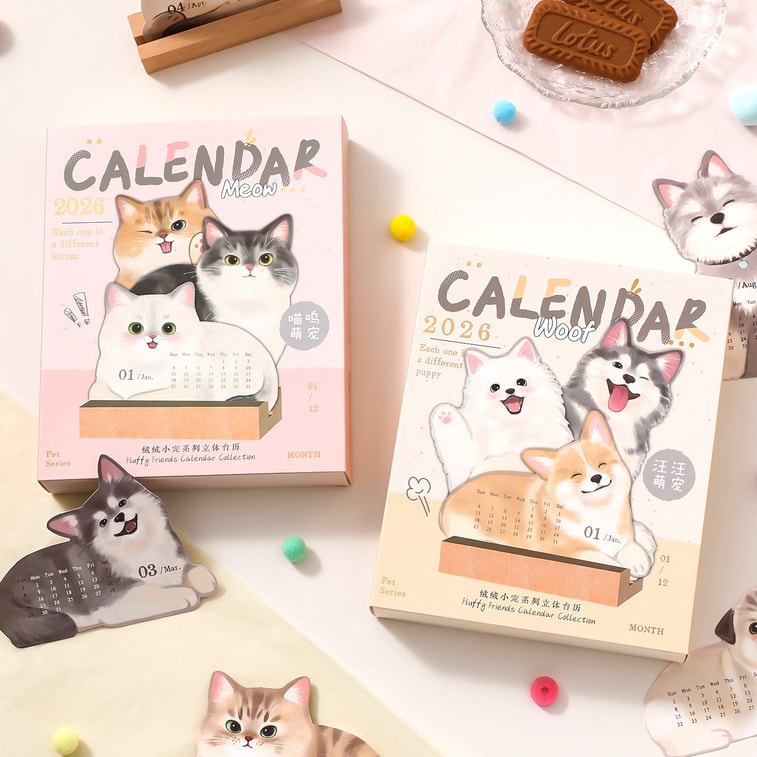 Fluffy Pet Series Desktop Calendar Desk Ornament Cartoon Calendar - Dog 1Pc 3