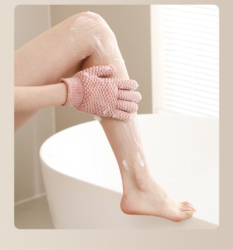 FaSoLa 五指搓澡巾 起泡去角质 搓后背神器按摩搓澡  无痛下泥一双粉色
