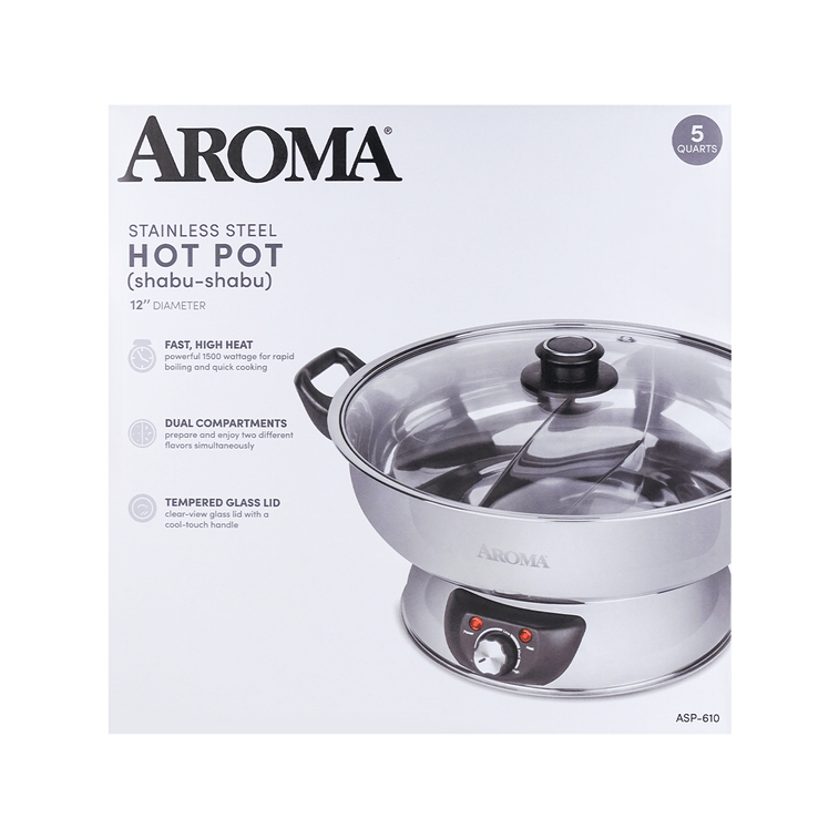 【Low Price Guarantee】5-Qt Stainless Steel Electric Shabu Hot Pot with Lid ASP-610, 1 Year Mfgr Warranty 20