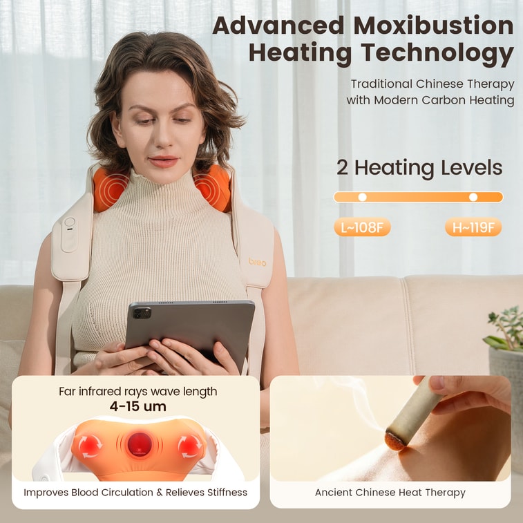 N6 Mini Neck Massager Shiatsu Back Massager with Heat Simulated Moxibustion Orange Father's Day Gift 4