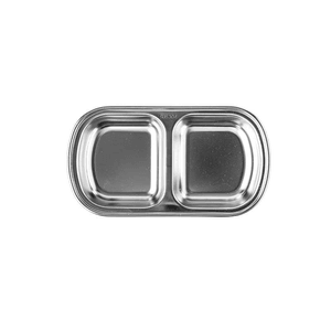 【中国直邮】 川岛屋 烤肉蘸料碟子304不锈钢调味碟分格酱油醋碟调料碟两格银色15.4*8.4cm*1个