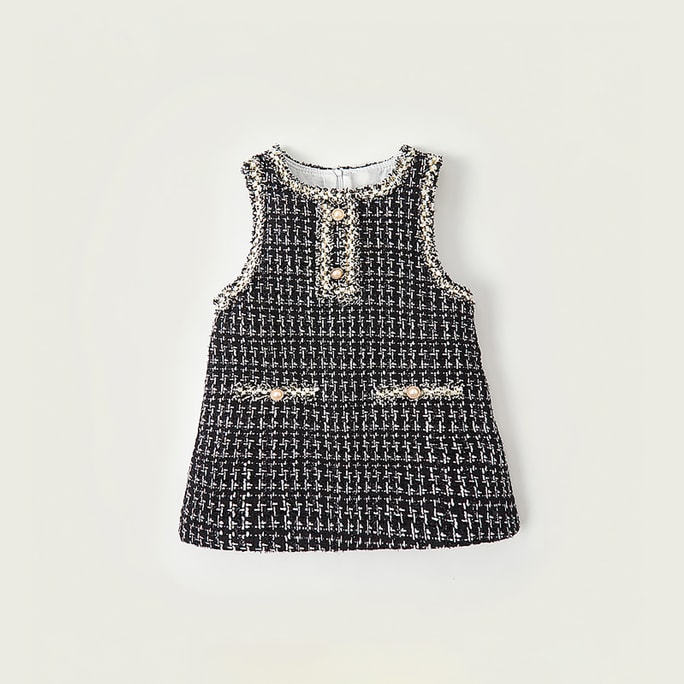 New Girls' Small Fragrance Style A-Line Vest Dress Black 100