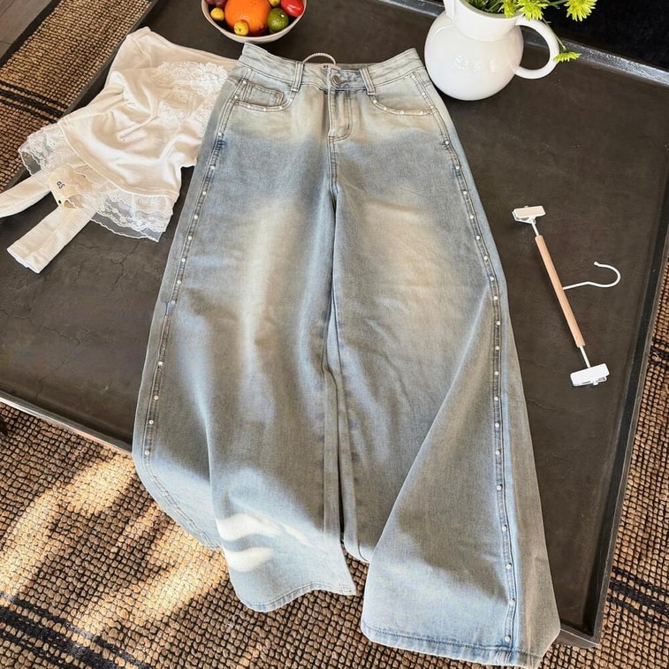 [캐나다 직배송] 시나리오 펄 스트라이프 와이드 레그 진, 라이트 블루, 사이즈 S-M (라이트 블루 S) 6