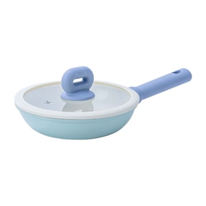 【中国直邮】 HSPM 新款蓝豆宝系列高颜值陶瓷釉通用炉灶煎炒不粘锅 20*5cm煎锅+硅胶盖 1个