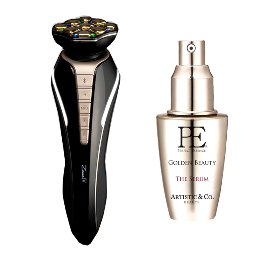 The ZeusIV Facial Tech Tool Olympia Black + PE Gold Beauty Essence