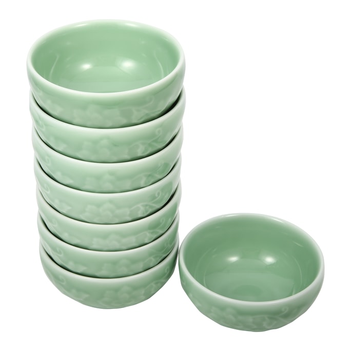 Luxury 8-Piece Celadon Bowl With Peony Pattern 4.5" Bowl Gift Set Plum Green [Pack of 8]