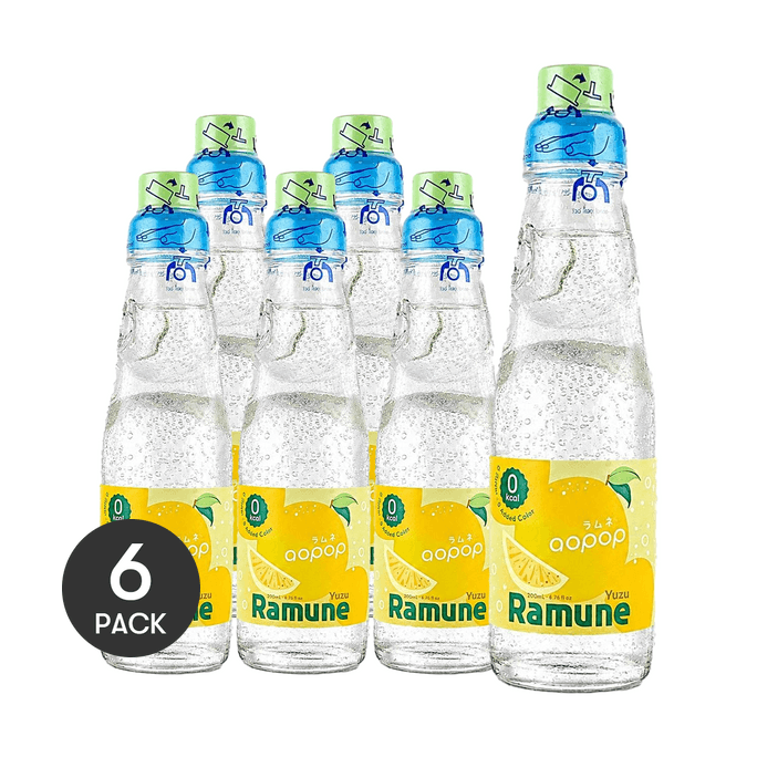 0 Calories Ramune Japanese Marble Soda, Yuzu Flavor, 6.76 fl oz *6【6 Packs】【 0 Sugar 0 Fat】