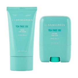 韩国BRING GREEN芭兰歌林 茶树积雪草清爽薄荷防晒套装 Non-nano物理防晒霜 + 清凉防晒棒 SPF50+ PA++++ 50ml 敏感肌痘痘肌专研【超值装】