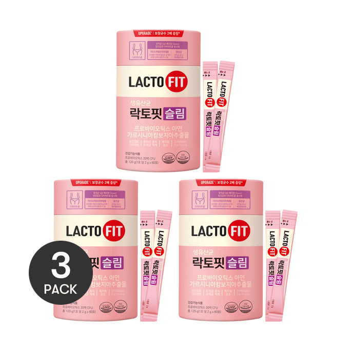 韓國LACTO-FIT 小韓國民益生菌 活菌 纖體·輕盈體態 60條*3 體重管理 飽腹感 合理阻脂【超值裝】【瘦瘦菌】