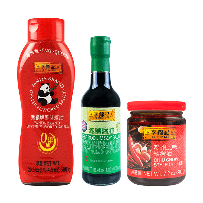 Oyster Flavored Sauce ,20.5 oz & Lite Soy Sauce, 16.9 fl oz & Chiu Chow Chili Oil, 7.2 oz 【Value Combo】