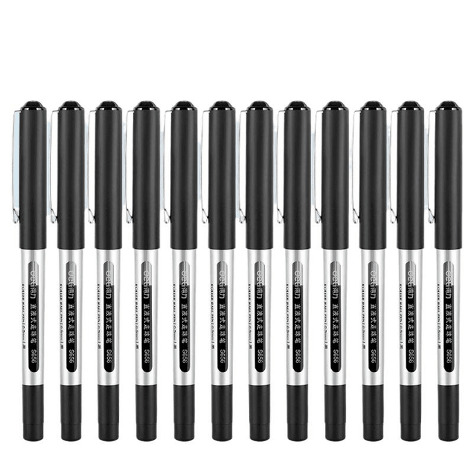 [중국에서 직접 메일] 델리 스트레이트 액상 대용량 젤 펜 0.5mm 풀 니들 스트레이트 액상 볼펜 학생 쓰기 문제 준비 시험 펜 S656 검정색 12개*1상자