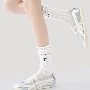 【中国直送】HSPM 春夏 ストライプ メッシュ 通気性 純白 コーマ綿 カーフソックス レディース ソックス ガールズ ソックス ホワイト F 1足