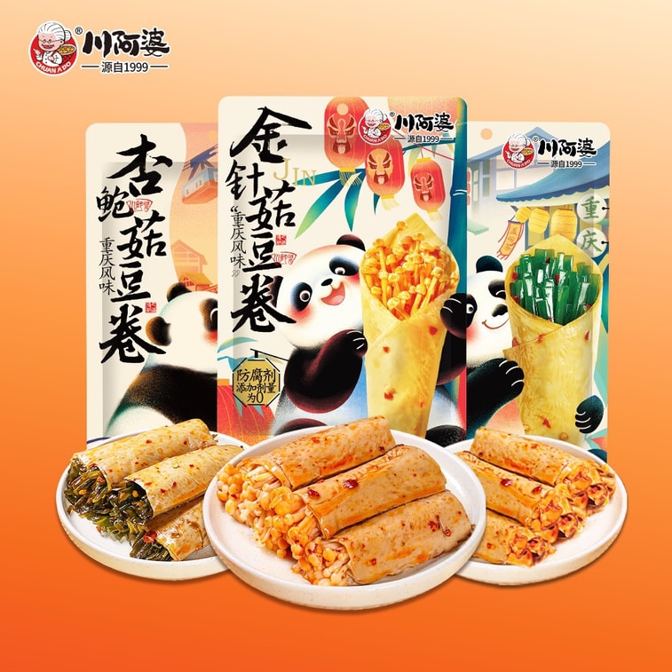 川阿婆 萌宠熊猫款手握卷 鲜嫩q弹 三款组合 海带杏鲍菇 香辣解馋零食 118g*3袋- 3款口味 1份 4
