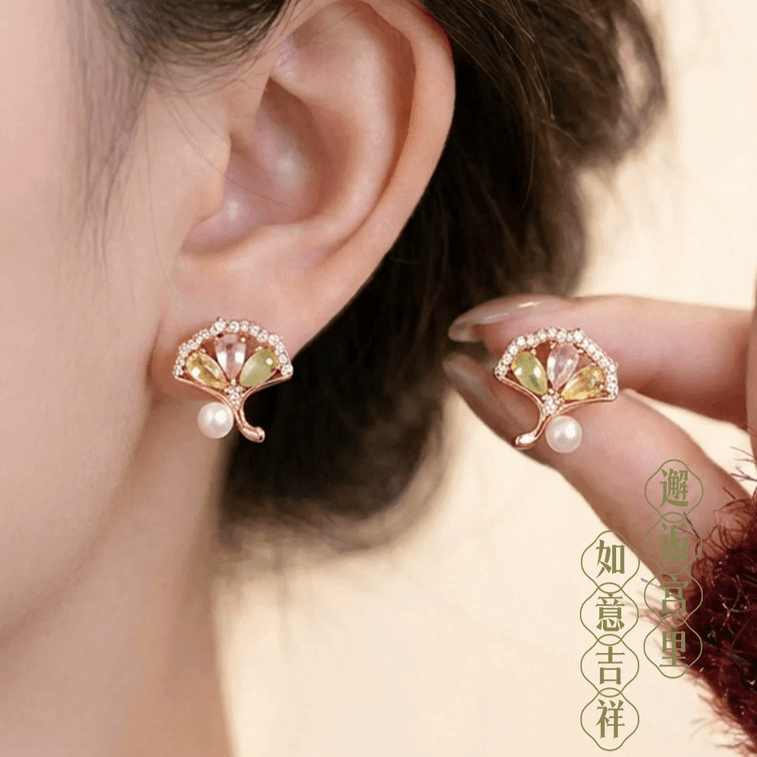Gongli Shangxin Variety Tourmaline Stud Earrings Natural Gem Earrings Premium Gift Ji Qiu Silver 13*13mm 3