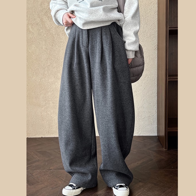 Korean thick woolen sickle pants  curved knife pants  women's autumn and winter new style  slimming and imitation cashmere pants  mineral lime and velvet L