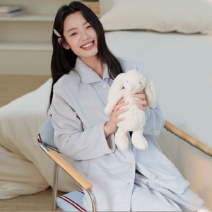 Pajamas Loungewear Light Sea Blue M 1 Set Fleece-lined Thickened Warm Comfortable Cardigan Set Lapel With Pockets Wearable Outside Pajamas