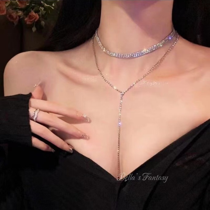 【NEW YORK】Bella’s Fantasy Blingbling Diamond BodyChain Bra Sparkly Rhinestone Necklace Crystal Bikini Chest Silver