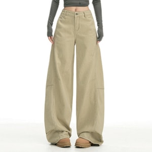 [중국 직배송] HSPM 신상 패치워크 루즈핏 슬리밍 플로어 길이 진 카키색 엑스트라 롱 XS 1개