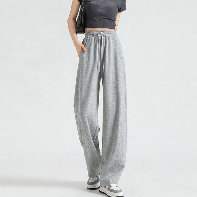 Women's Thin Ice Silk Cool Feeling Banana Pants High Waist Drape Loose Lazy Wide Leg Pants Cool Cotton Gray M 1 piece