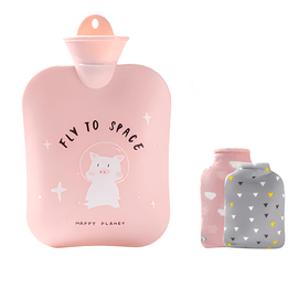 PVC Water-Filled Plush Hot Water Bag Cute Explosion-proof Hand Warmer Removable Washable Pink