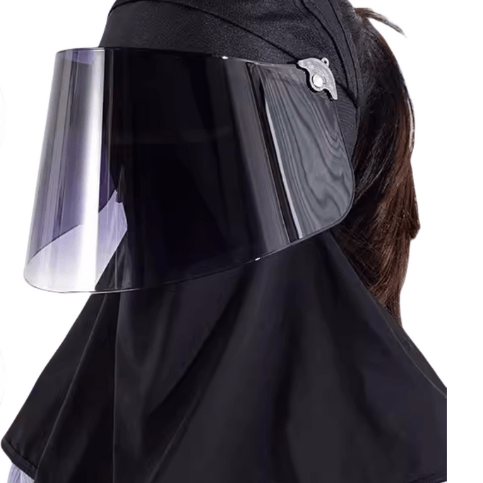 【中國直郵】彌潮 防曬帽 男女夏季遮全臉 空頂遮太陽面罩 騎車防紫外線 可調節 純係-黑色