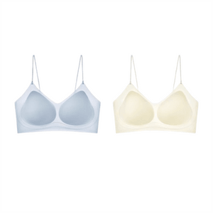 Women's Underwear (Sky Blue + Creamy White 2-Pack Size M) Ultra-Thin Cool Spaghetti Straps Push-Up Seamless Bra
