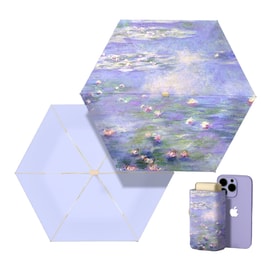 【中国直邮】 HSPM 新款国风油画系列晴雨两用迷你防晒小巧折叠太阳伞 紫色睡莲 1把装