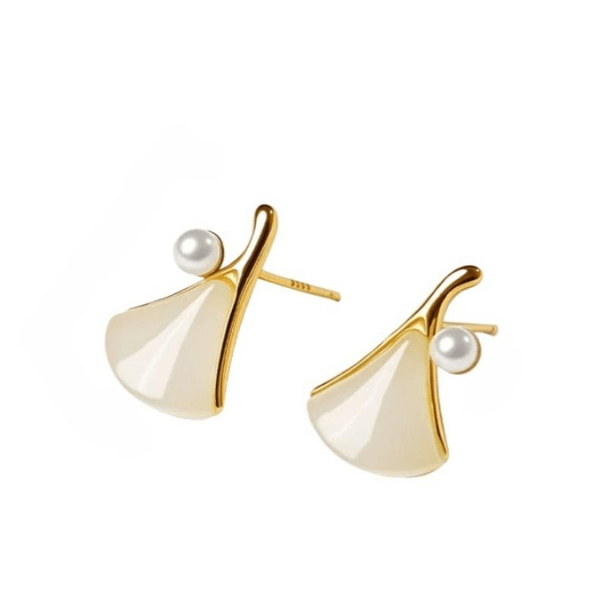 Palace Shangxin Hotan Jade Earrings Ginkgo Leaf Earrings Sterling Silver Earrings Premium Gift Light Apricot 15 * 10mm
