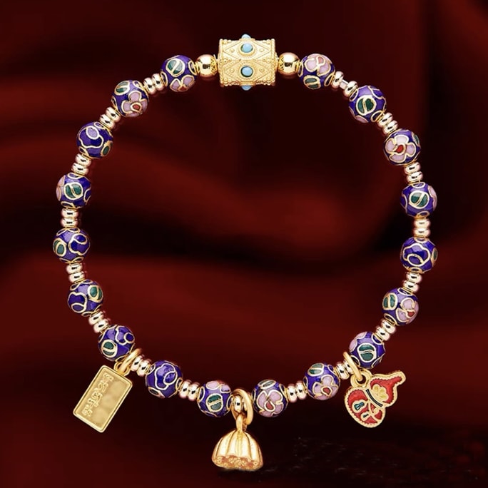 HSPM 新款新中式北京雍和宫法物流通处正品代请景泰蓝招财转运手串香灰瓷手串祈福顺遂圣诞新年礼物 景泰蓝-健康消灾;6MM