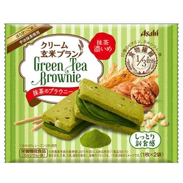 【日本直邮】日本名菓 朝日ASAHI系列食品 卡仕达抹茶布朗尼玄米夹心低卡饼干70g(1枚×2袋)