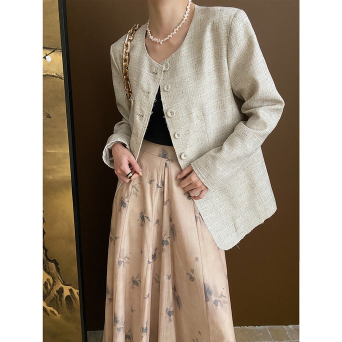 New Chinese Style Woven Small Fragrant Style Suit Jacket In Beige Color S
