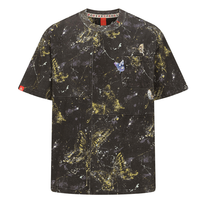 Chinese Style Butterfly Print Cotton Short Sleeve T Shirt For Men WomenXX-Large