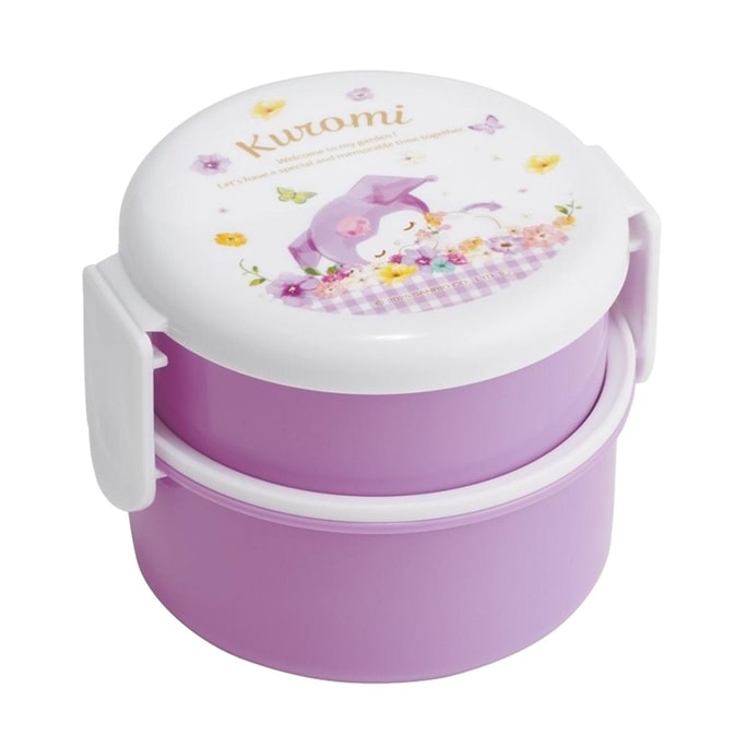 日本SKATER斯凯达 圆形双层便当盒 含叉子  粉彩亮色水彩花纹 库洛米