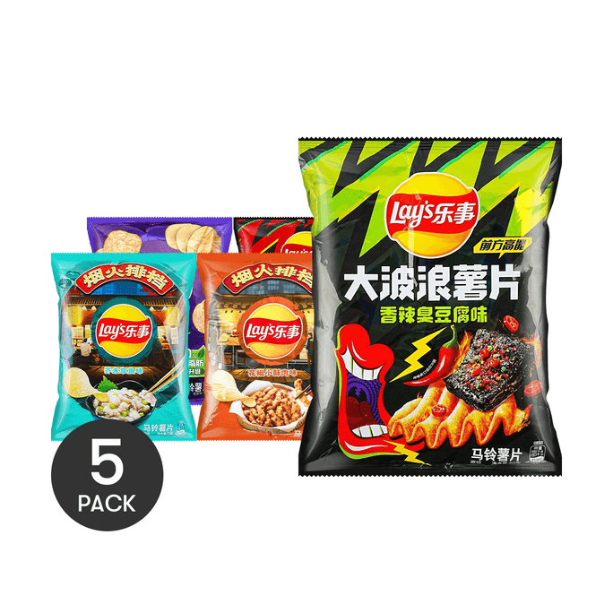 Potato Chips Sichuan Pepper+Cumin Grilled Lamb Kebabs+Mustard Octopus+Spicy Stinky Tofu+Spicy Red Oil 5Flavor5Packs