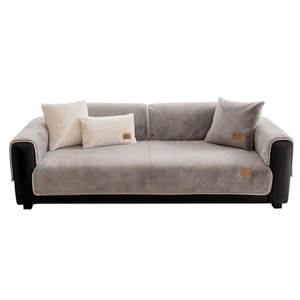 High-end Ferret Fleece Sofa Cushion - Non-slip Fixed Cover for Straight Leather Sofas Grey 90*90cm 1 Piece